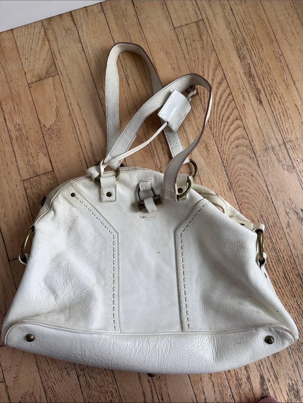 Yves Saint Laurent Cream Leather Shoulder Bag with Gold Hardware